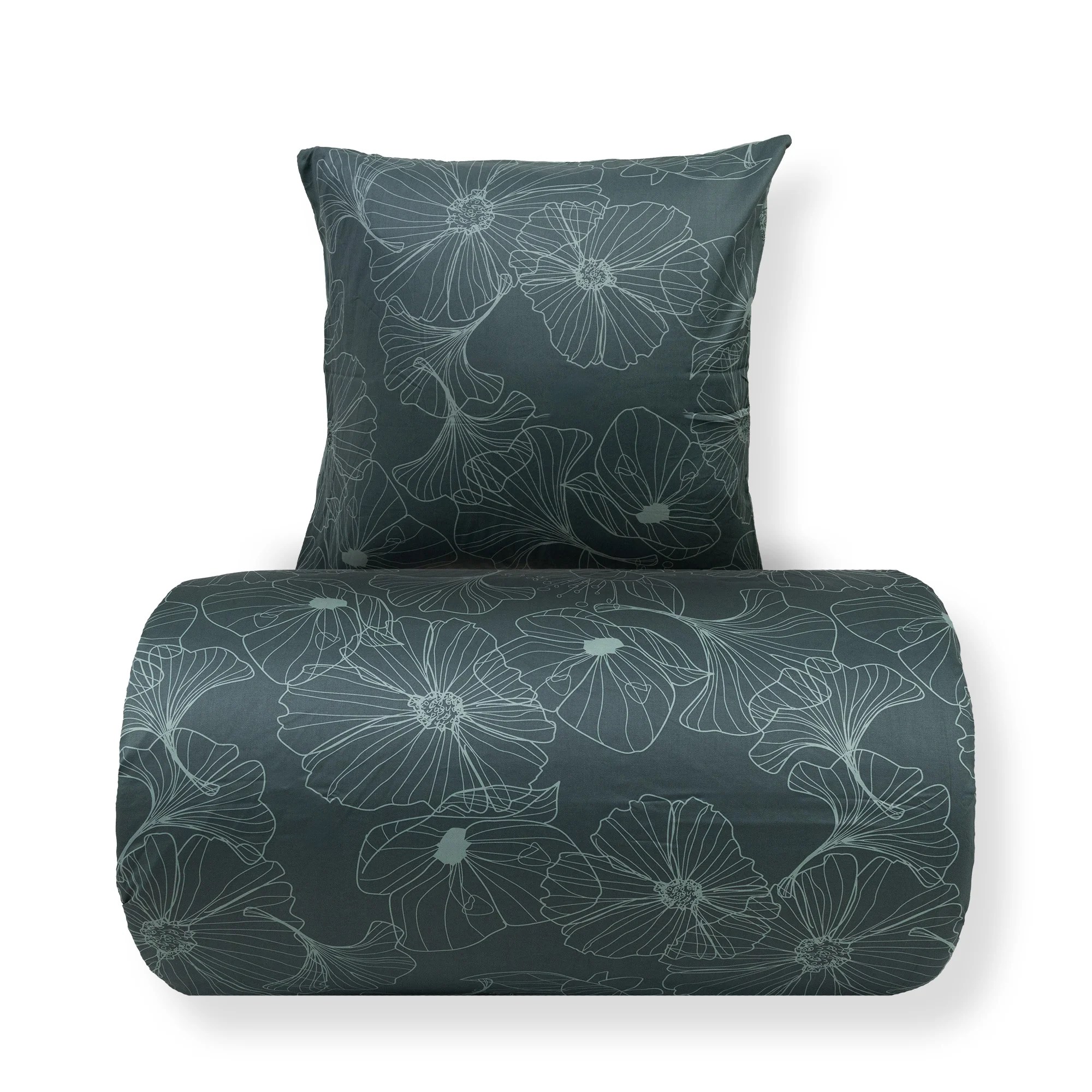 Dobbelt sengetøy 200×200 cm – bomullssatin – Big Flower green – Vendbart blomsterprint Dobbelt sengetøy 200×200 cm – bomullssatin – Big Flower green – Vendbart blomsterprint