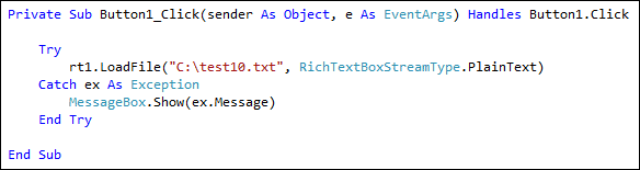 Visual Basic programming Try Catch