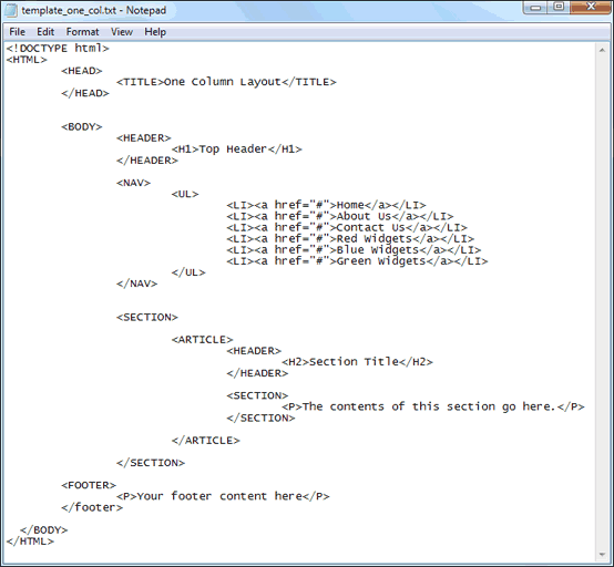 A simple one column layout with HTML5