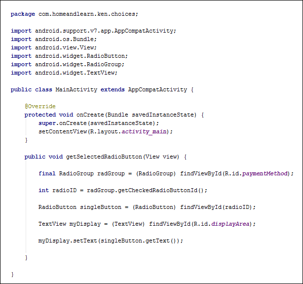 Coding for Android Radio Buttons