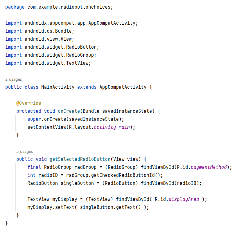 Coding for Android Radio Buttons