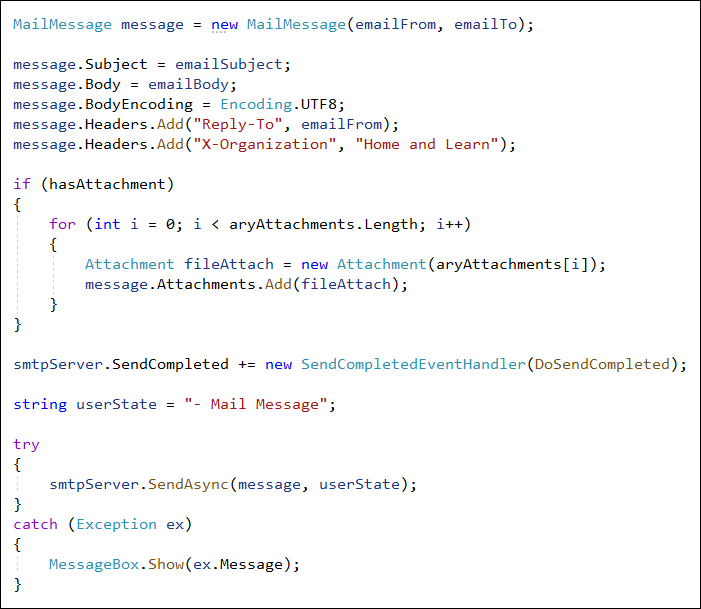 Adding attachments to emails using NET code