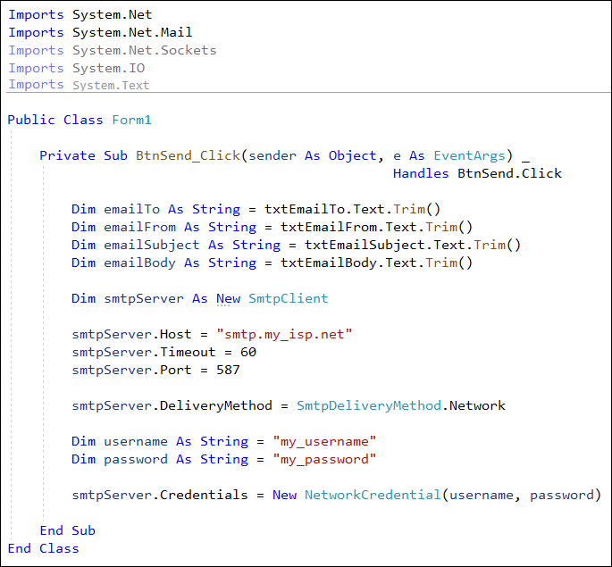 Coding for the Smtp Client in VB and C