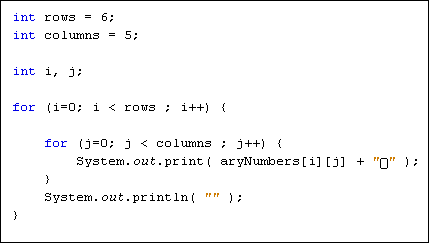 java arrays dimensional loop double multi array code use number loops two uses rows access above