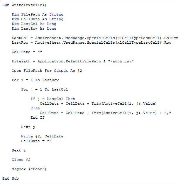Excel VBA Programming Write To A Text File