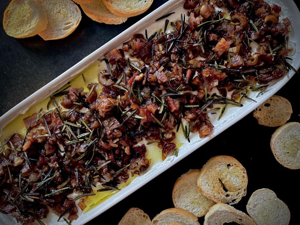 Whipped Goat Cheese Dip with Bacon, Dates and Honey Home Beccanomics