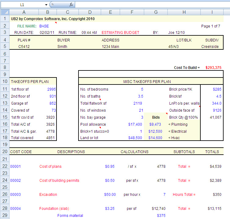 Home Building Cost Estimating Software