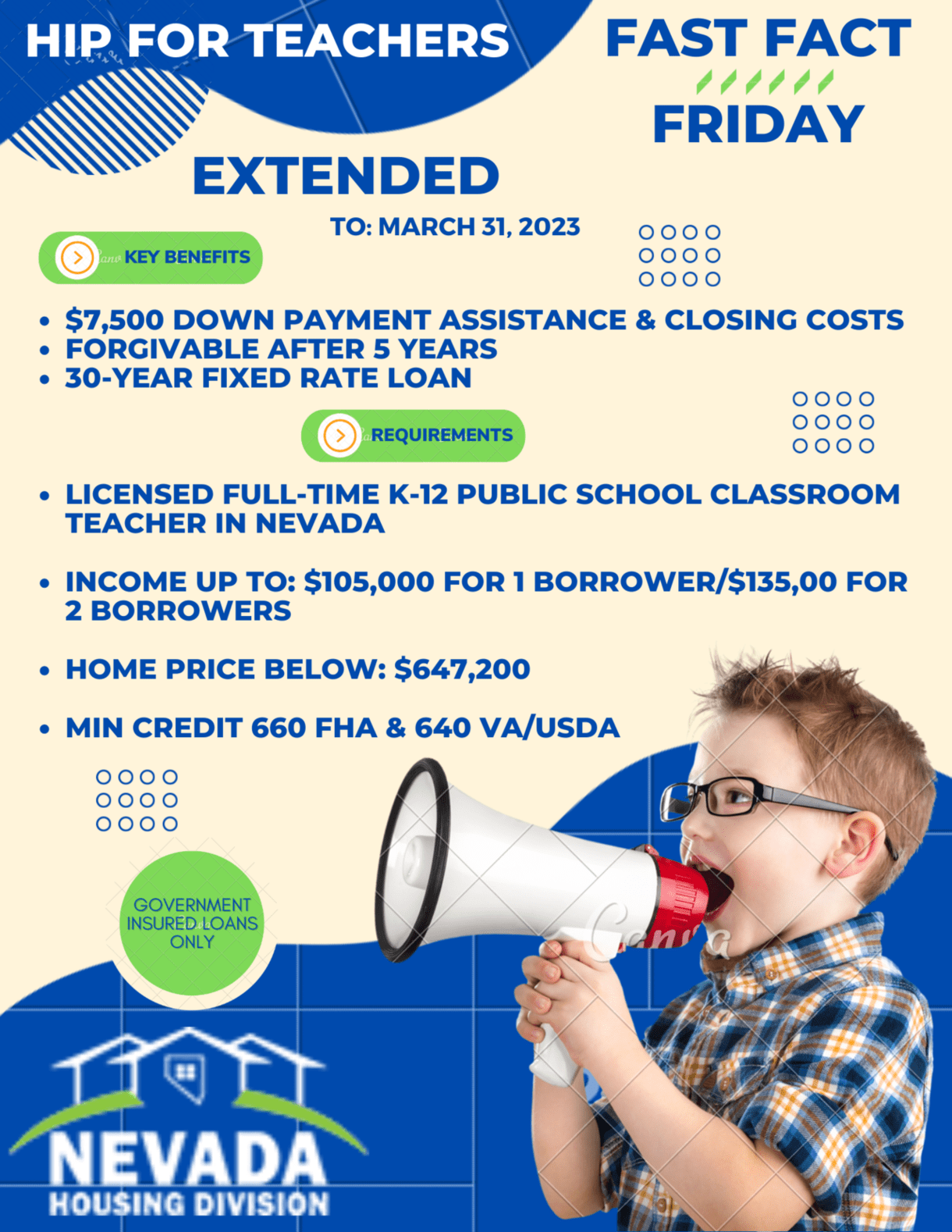 Teachers Program Extended! Nevada Housing Division