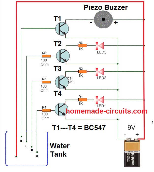 Water Level Indicator Circuit Diagram Using Bc547