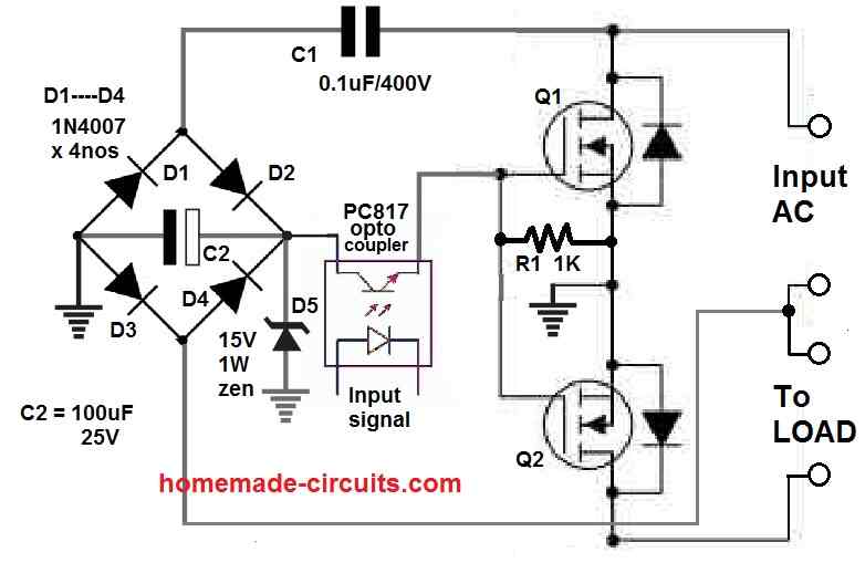 Solid State Relay (SSR) Circuit using MOSFETs Homemade Circuit Projects
