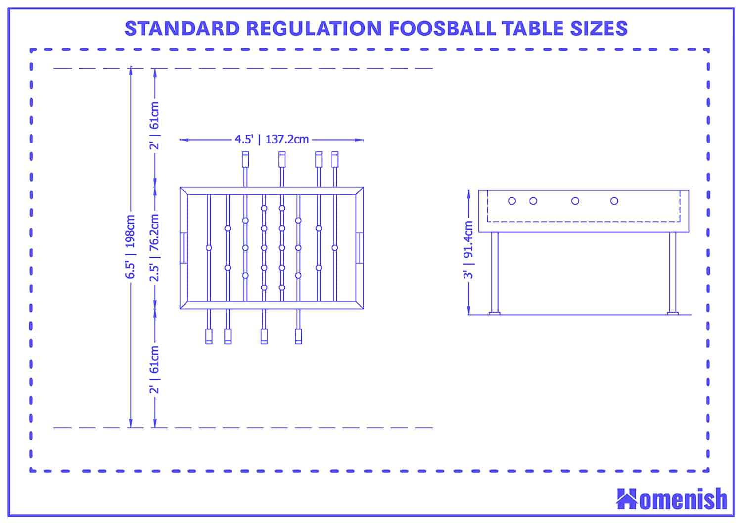 Standard Foosball Table Sizes (with 3 Drawings) Homenish