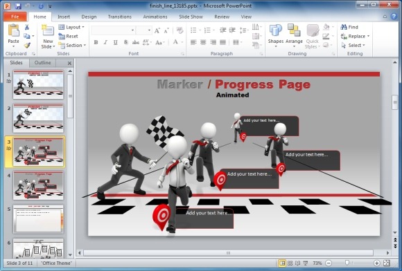 Finish Line Vorlage für Powerpoint mit Animationen und Rennen Flagge