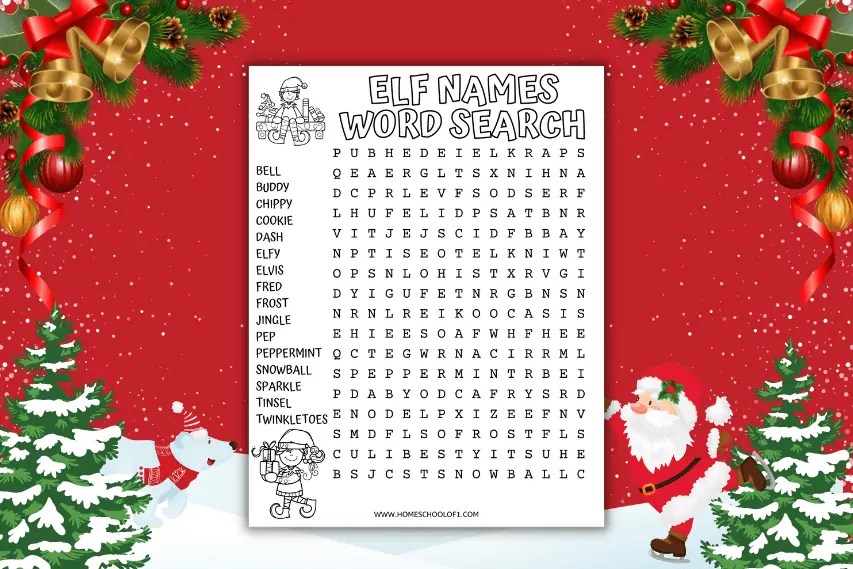 Free Printable Elf on the Shelf Word Search