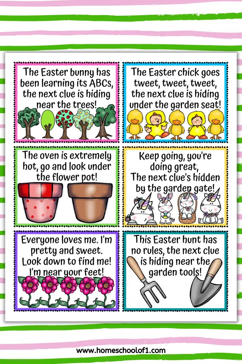 Garden Easter Egg Hunt Clues (free printable) Homeschool of 1