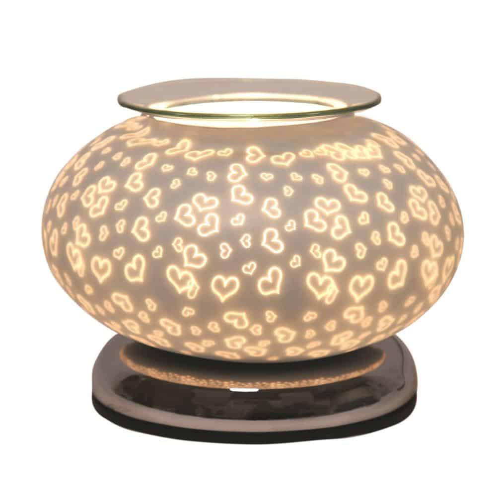 Aroma Electric Wax Melt Burner Touch White Satin Hearts Ellipse
