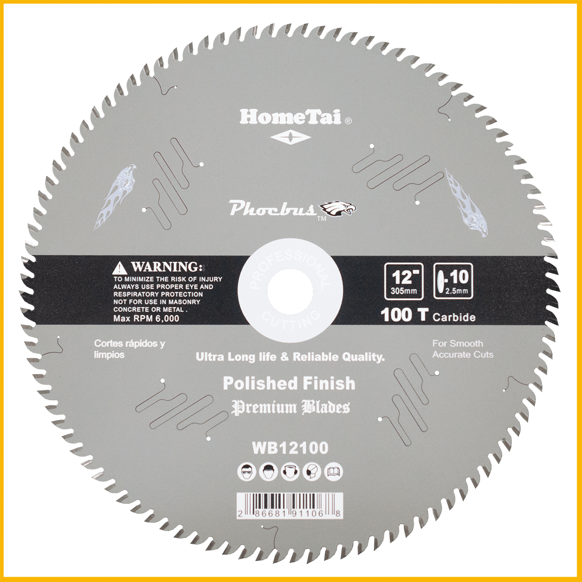Polished Finish Saw Blade 100T12″ Hometai Tools