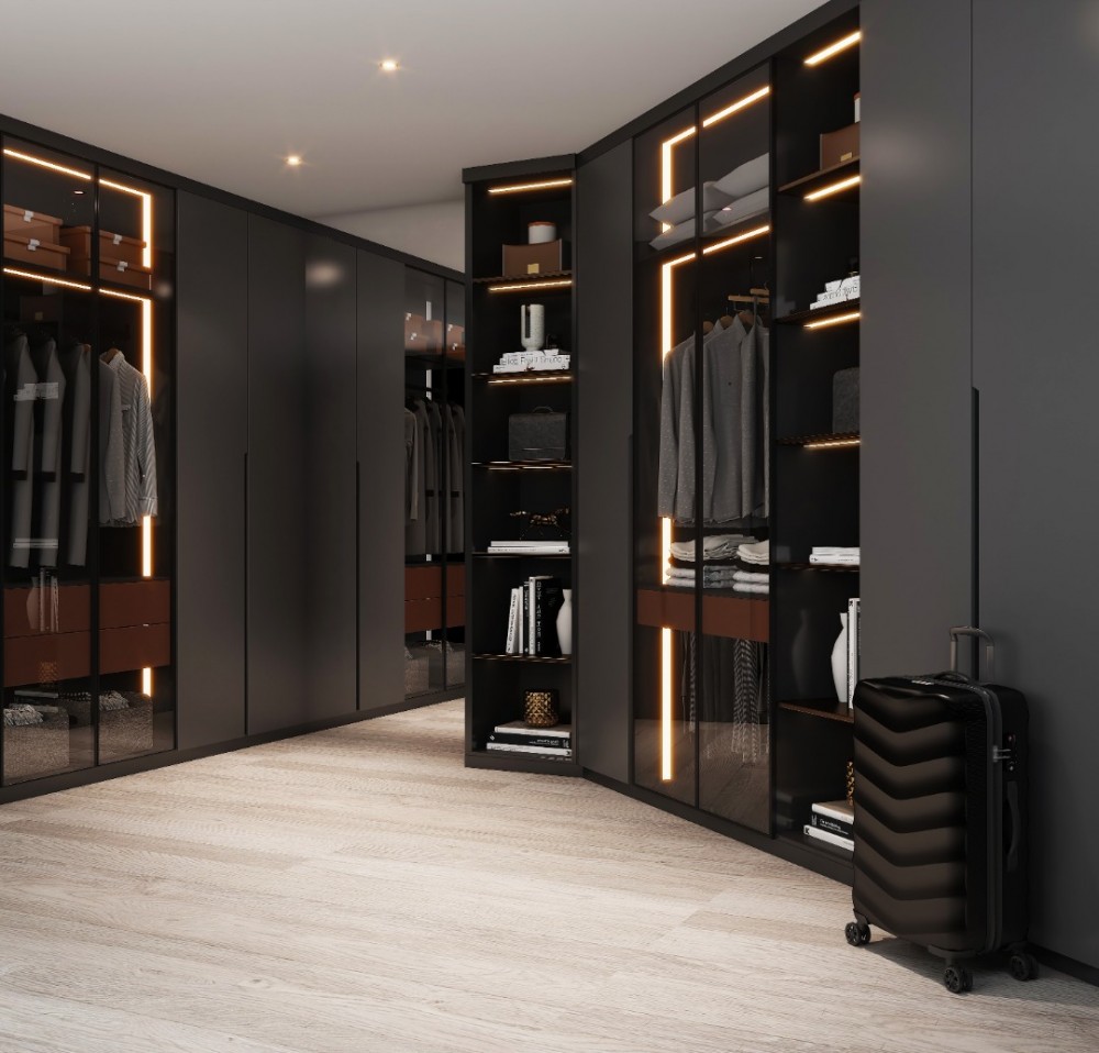 modern walk in wardrobe with mirror and drop ceiling Hometrust