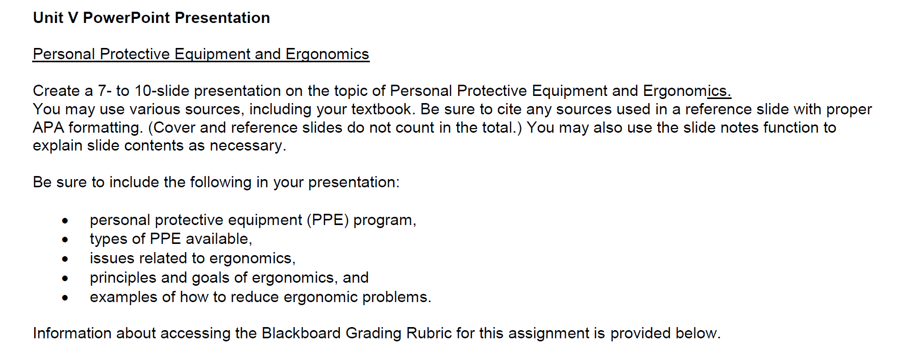 Personal Protective Equipment And Ergonomics Assignment Nation