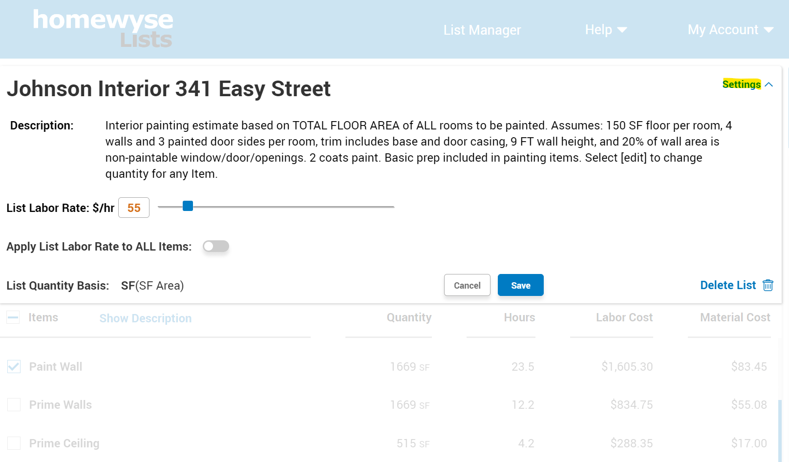 Homewyse Lists User Guide