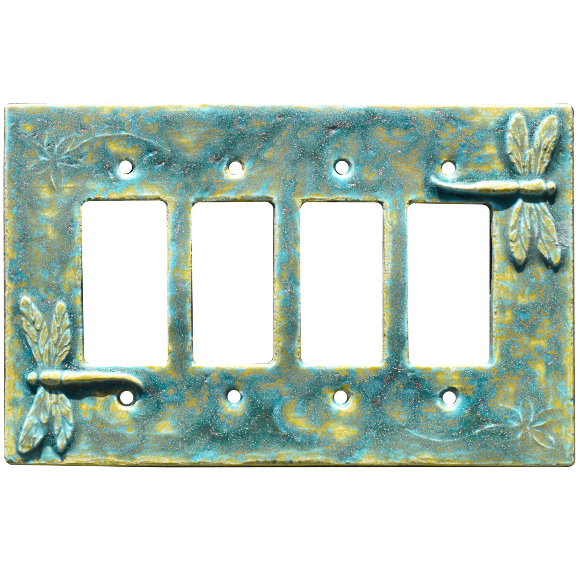 Dragonflies Ceramic Quad Rocker GFI Light Switch Plate in Aqua Stone