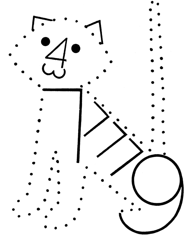Number Dots Coloring Activity Pages Number Cat connect the dots