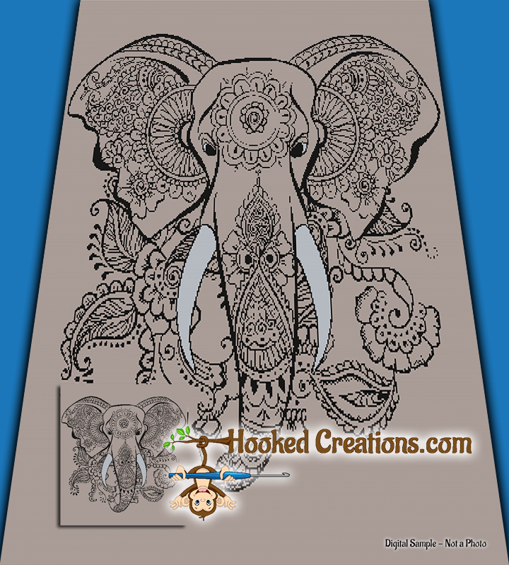 Mandala Elephant SC Queen Sized Blanket Crochet Pattern PDF Download