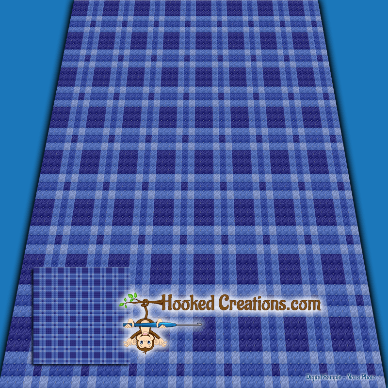 Plaid Baby Blanket Blue C2C (Corner to Corner) Graphghan Crochet