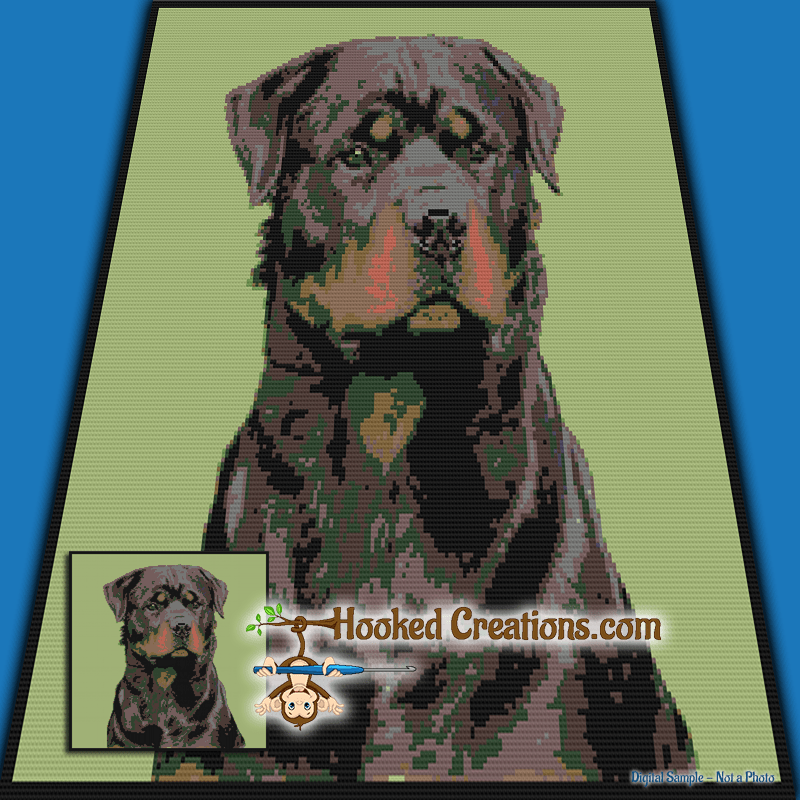 Rottweiler SC (Single Crochet) Square Throw Blanket Graphghan Crochet