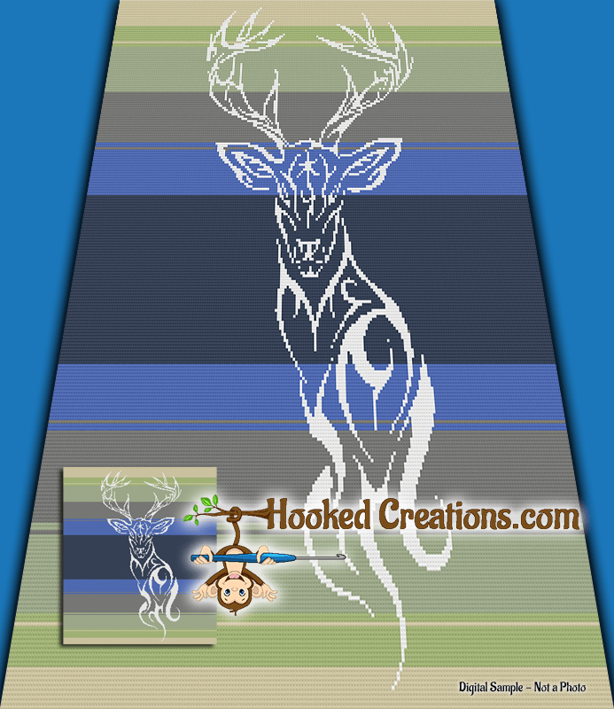 Tribal Elk/Deer SC Throw Sized Blanket Crochet Pattern PDF Download