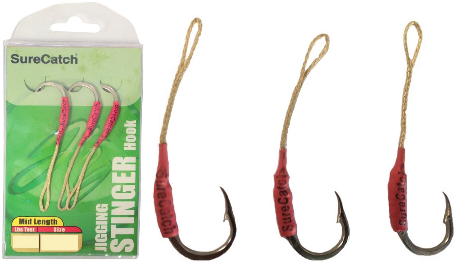 3 Pack of Surecatch Mid Length Stinger Jigging Hook Rigs Mustad Hooks