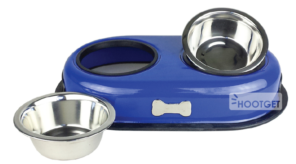 Superior Pet Goods Stainless Steel Bone Emblem Double Bowls 3 Sizes/6