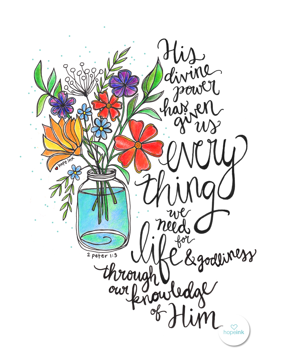 Wildflower Scripture Art Hand Lettered HopeInk