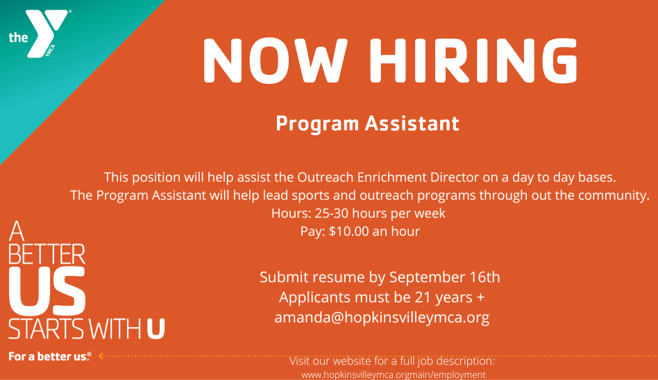 Now Hiring Program Assistant Hopkinsville / Christian County YMCA