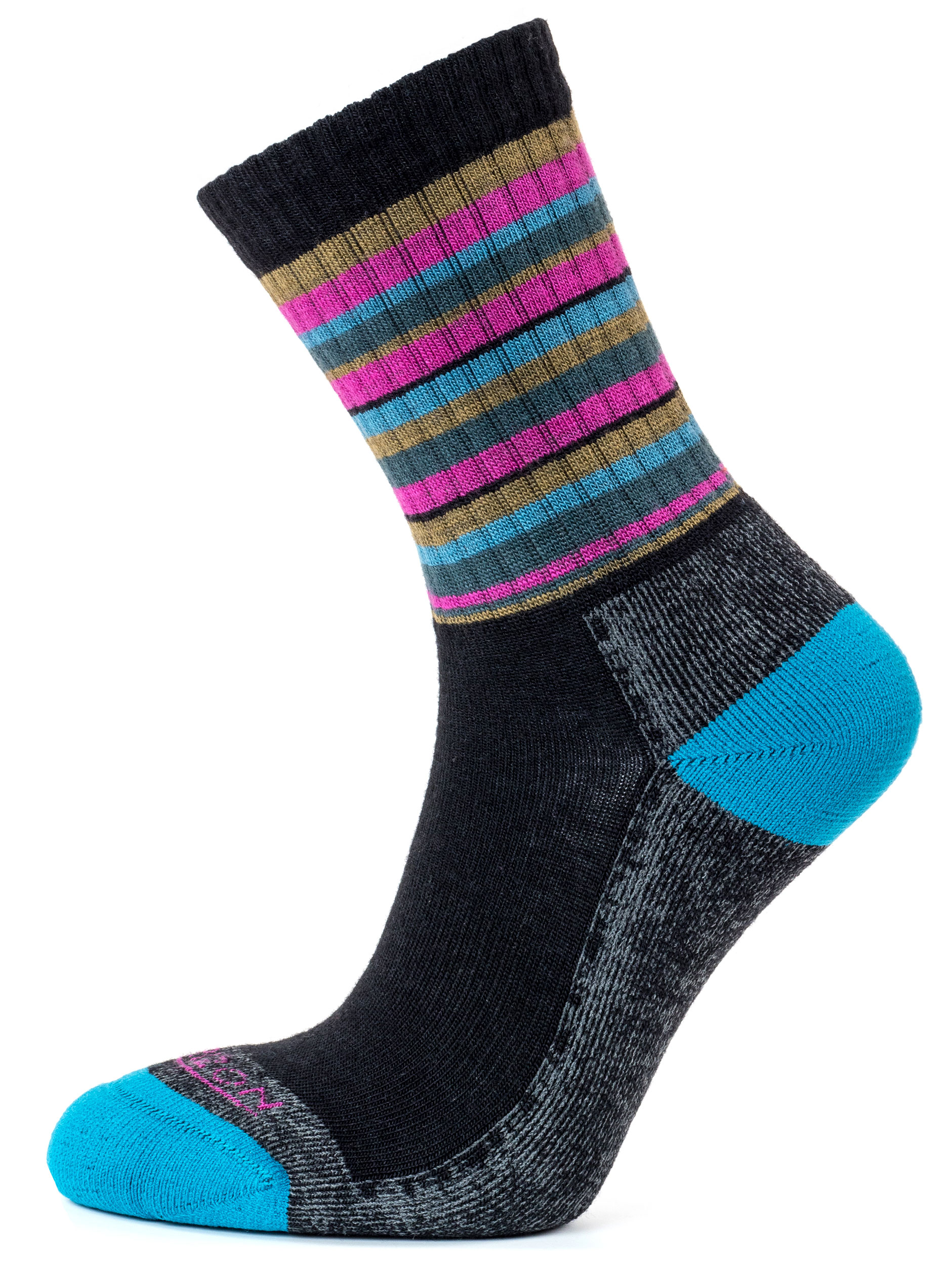 Horizon Premium Micro Crew Women's Socks Anthracite/Raspberry Stripe