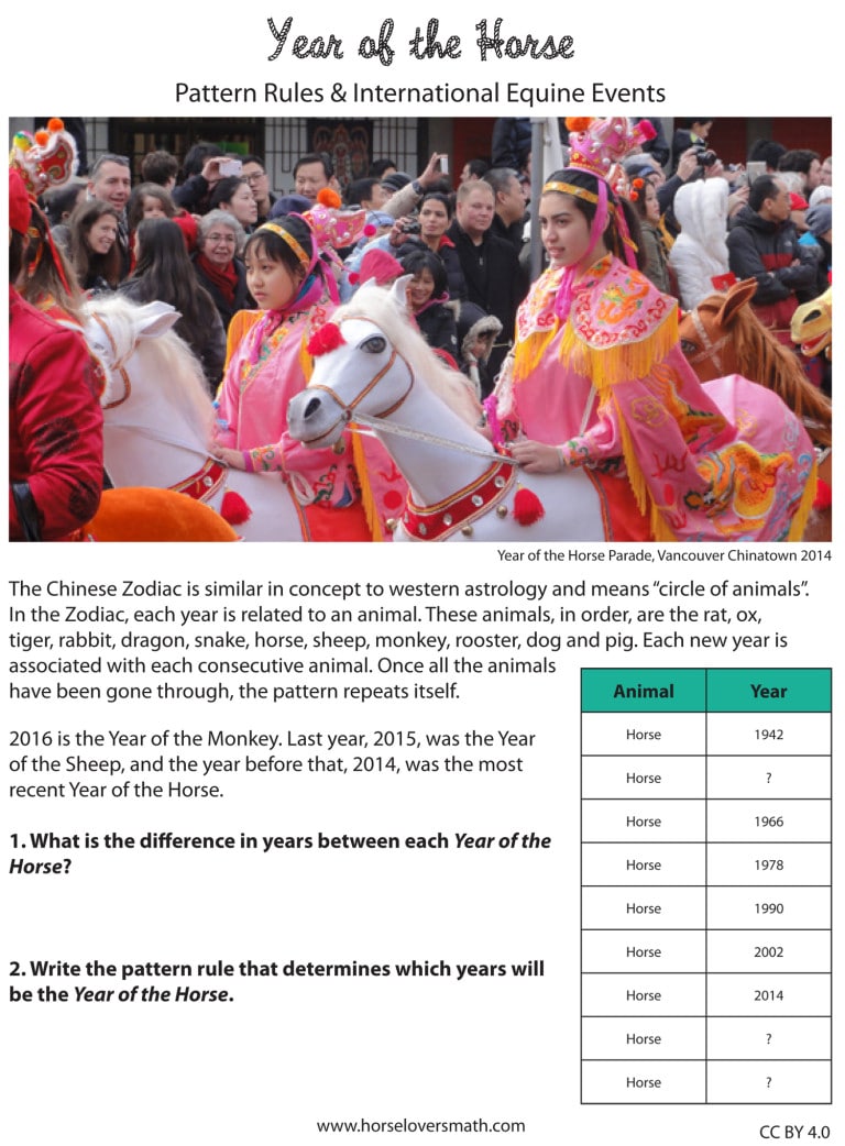 Pattern Rules & Equestrian Events Horse Lover's Math
