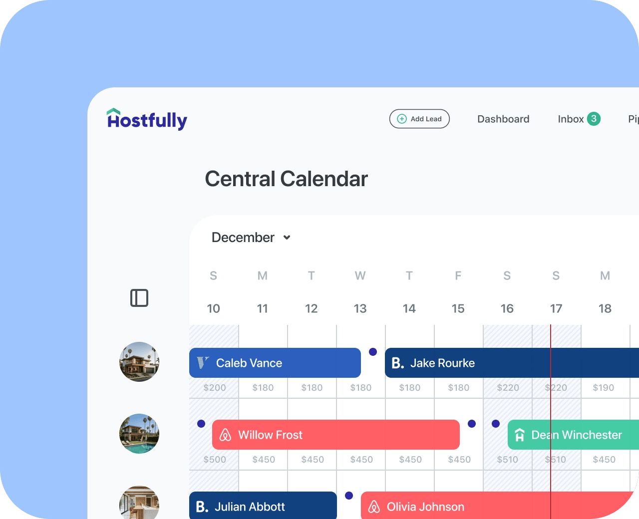 Calendário central Hostfully