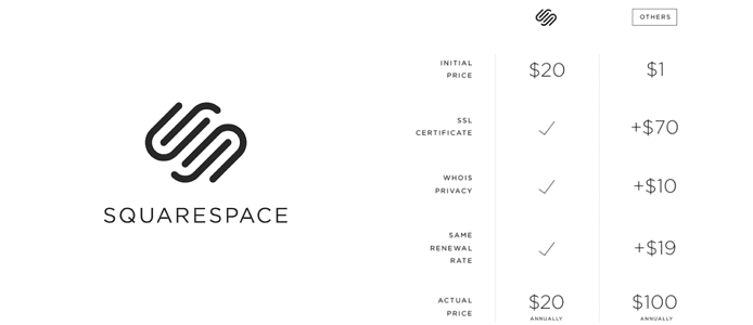 2019 Squarespace Pricing Table (Students, Developers, etc