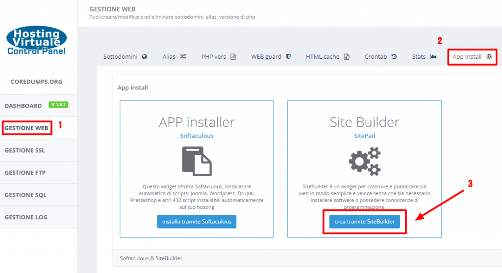 Le nuove funzioni di HVCP crea il sito web con SitePad