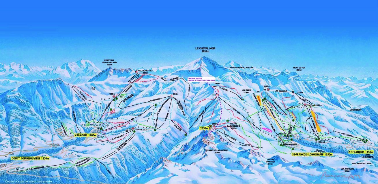 Slopes map The Grand Domaine Valmorel, Saint François Longchamp