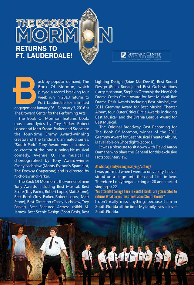 The Book of Mormon Returns to Fort Lauderdale Hotspots! Magazine
