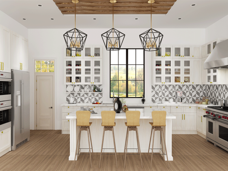 White color PVC Thermofoil Shaker Style door Kitchen