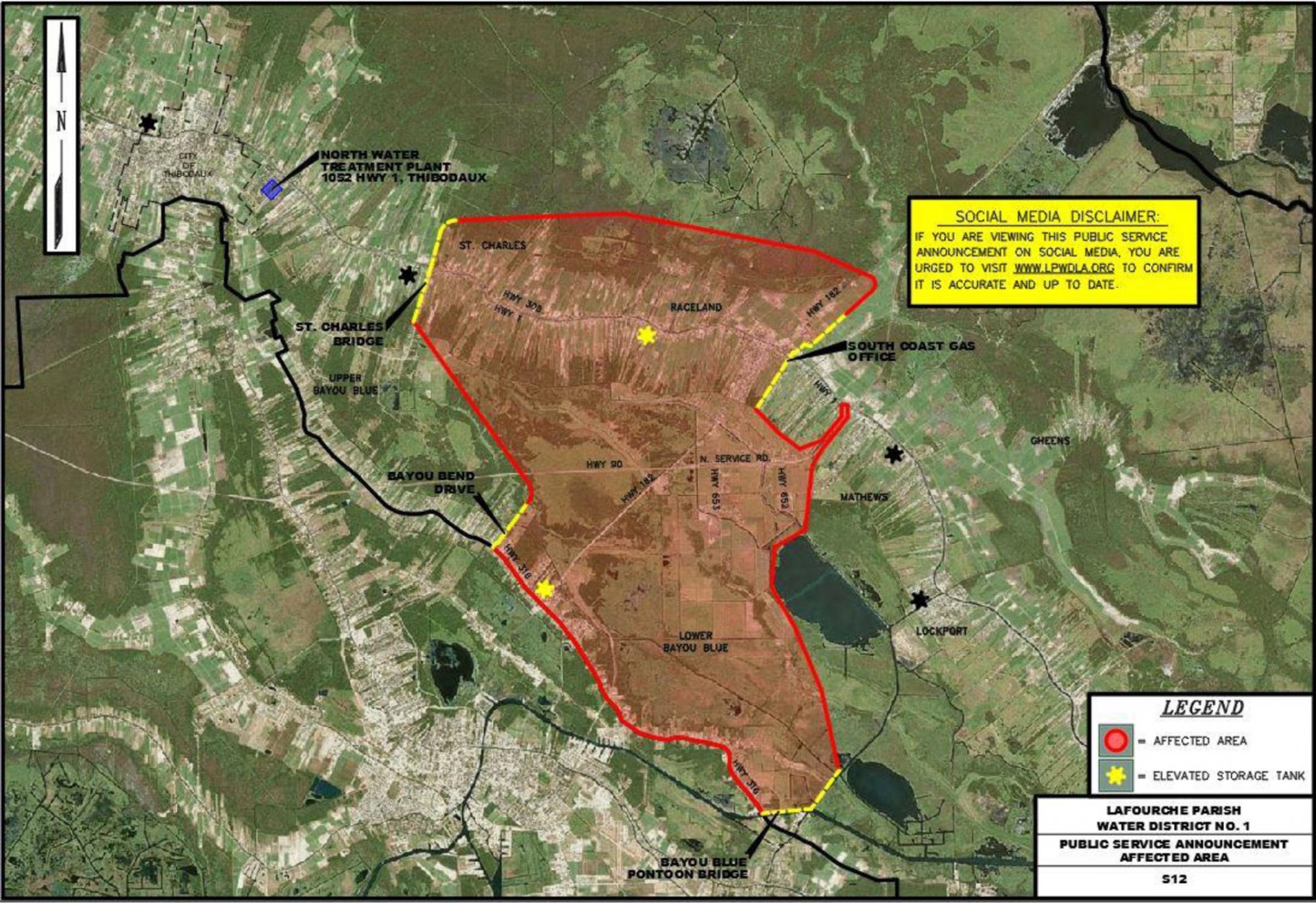 Lafourche Parish Water District No. 1 has issued a BOIL WATER ADVISORY