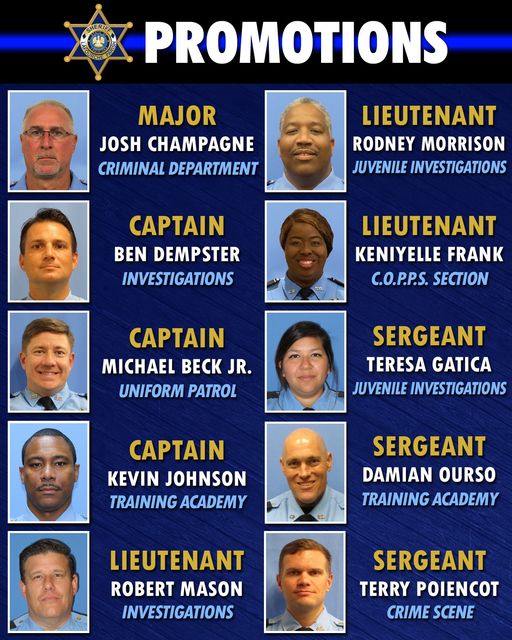 Lafourche Parish Sheriff’s Office Announces Multiple Promotions and