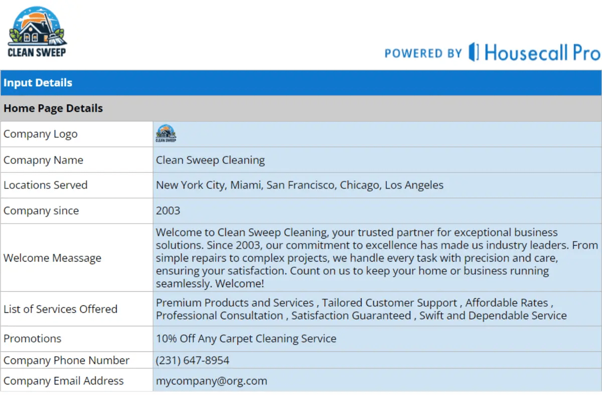 Carpet Cleaning site Template Housecall Pro