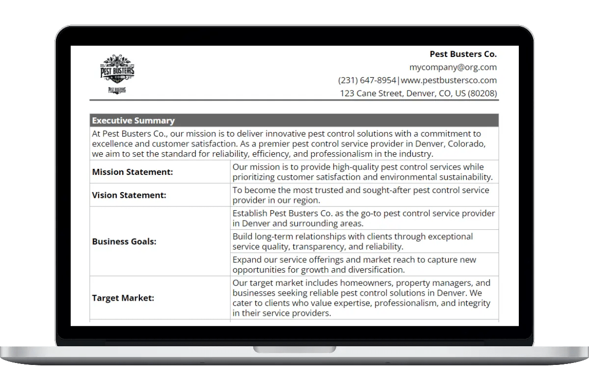 Pest Control Business Plan Template Housecall Pro