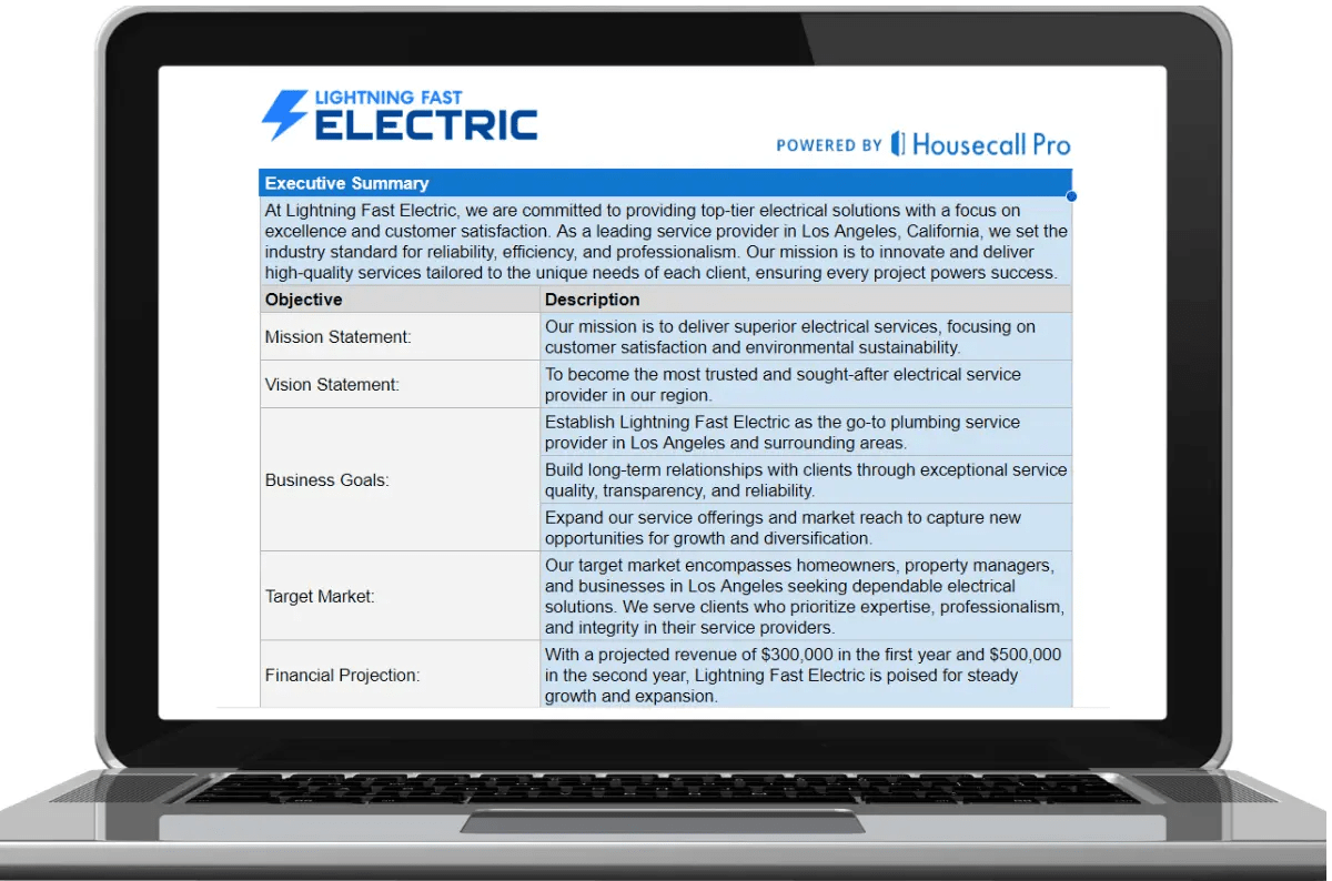 Electrical Business Plan Template Housecall Pro