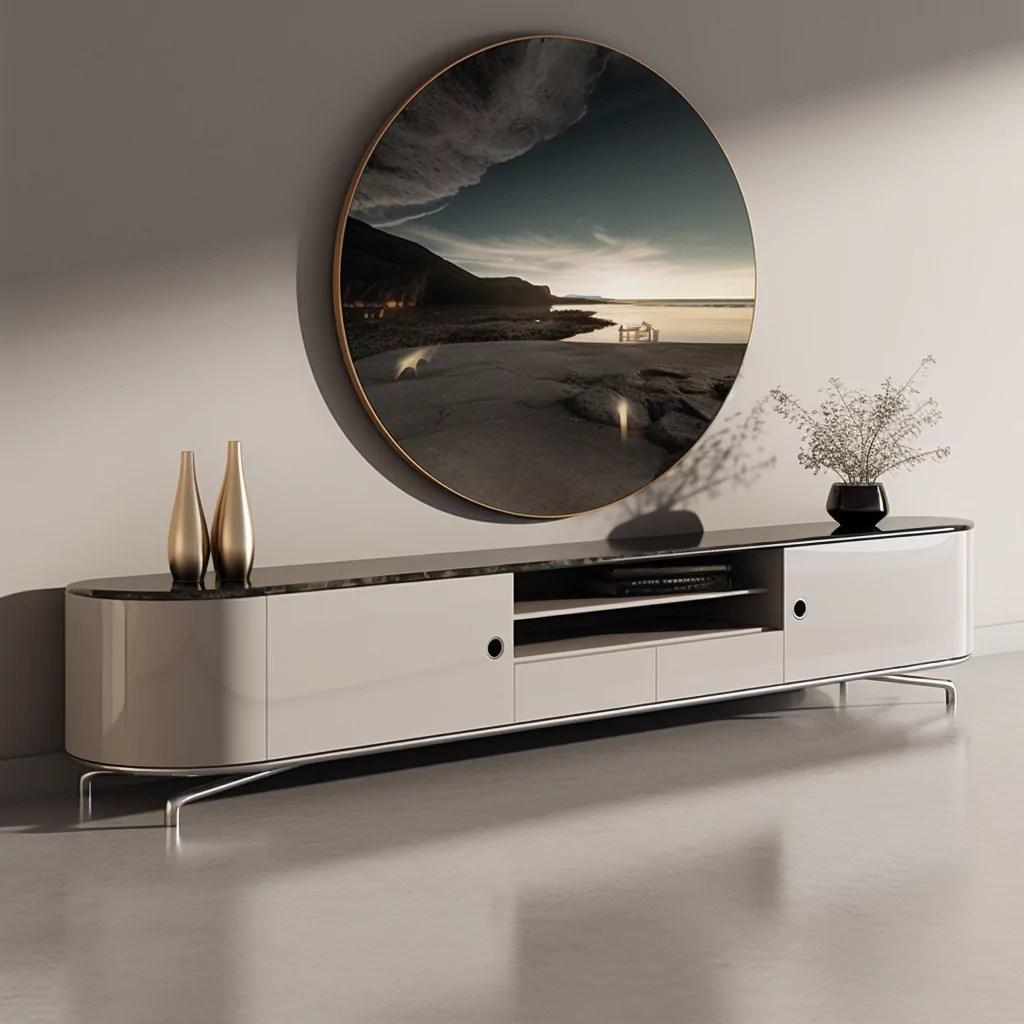 Full House Furniture Natural Marble Countertop TV Stand, Chrome
