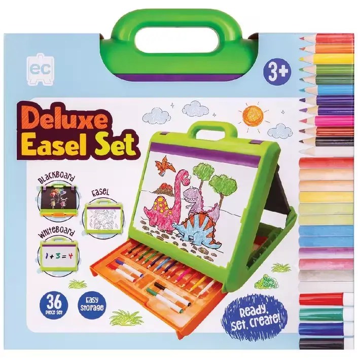 Deluxe Easel Whiteboard Blackboard 3+ Set 36 Pieces