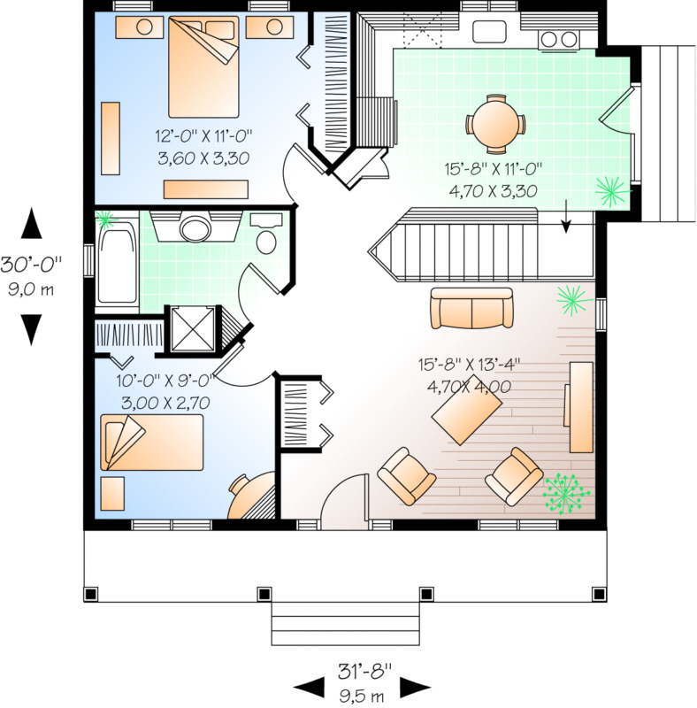 Bungalow Plan 910 Square Feet, 2 Bedrooms, 1 Bathroom 03400113