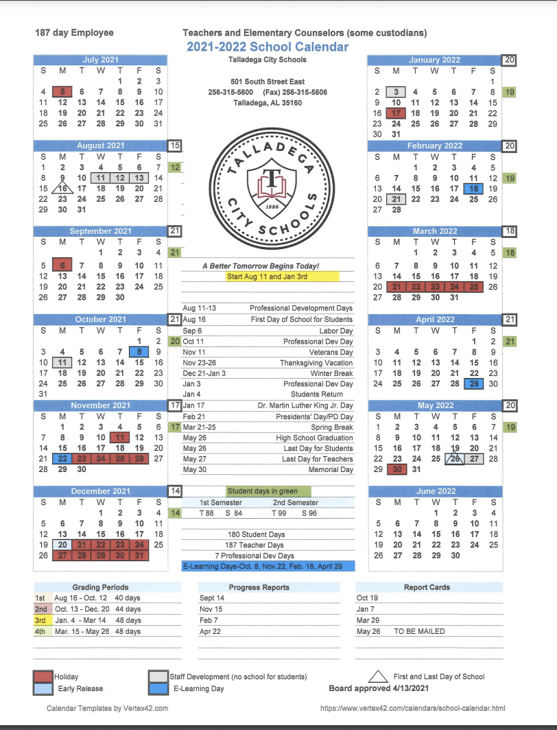 20212022 School Calendar Evelyn D. Houston Elementary School